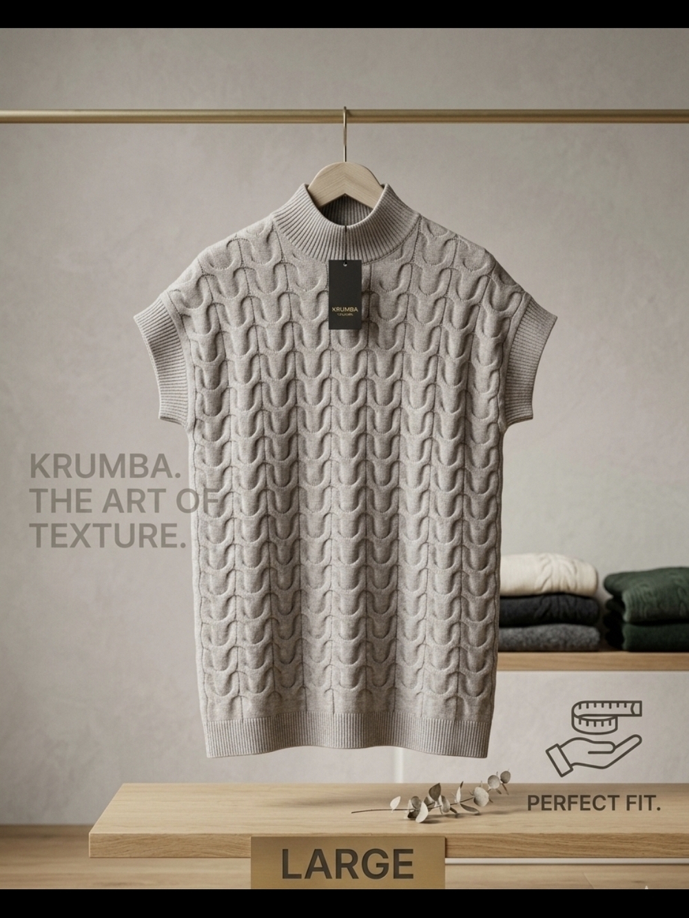 Cream Cable-Knit Short-Sleeve Sweater - Large